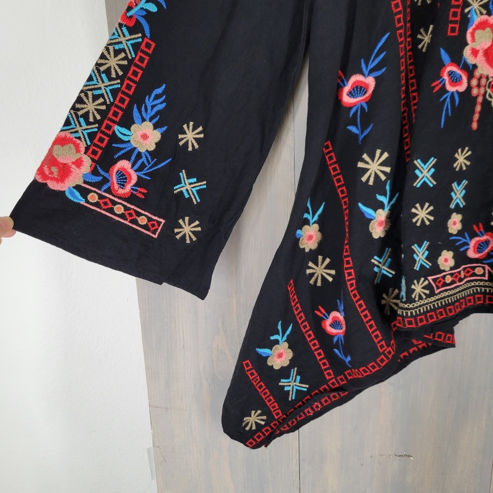 YZXDORWJ Embroidered Tunic Top Women S Black Red Artisan Boho Peasant - Picture 6 of 7